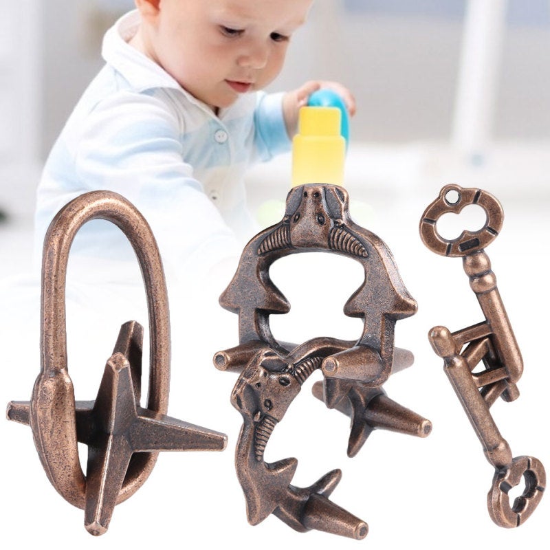 Zinc Alloy Puzzle Lock Toy 3pcs Integrated Casting Design Durable Puzzle Lock - Anti-Pressure Wear Resistant Stress Relief Puzzle for Adults And Children Beginners - Image 5