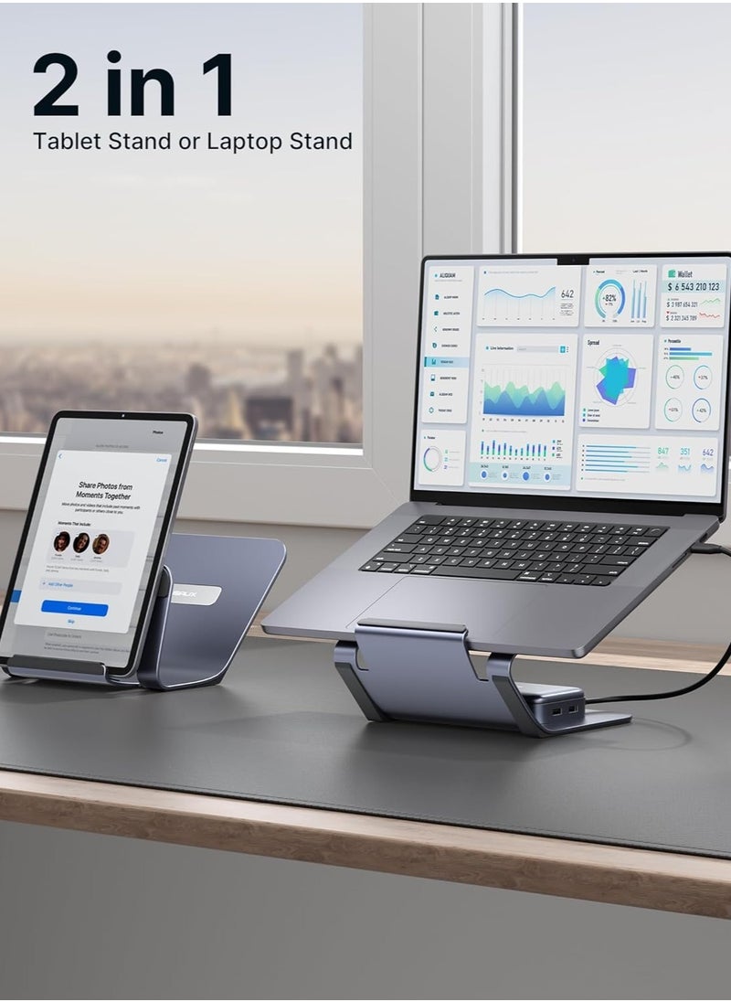 JSAUX Laptop Stand for Desk, Aluminum 2 in 1 Computer Riser and Tablet Stand, Ergonomic Notebook Holder