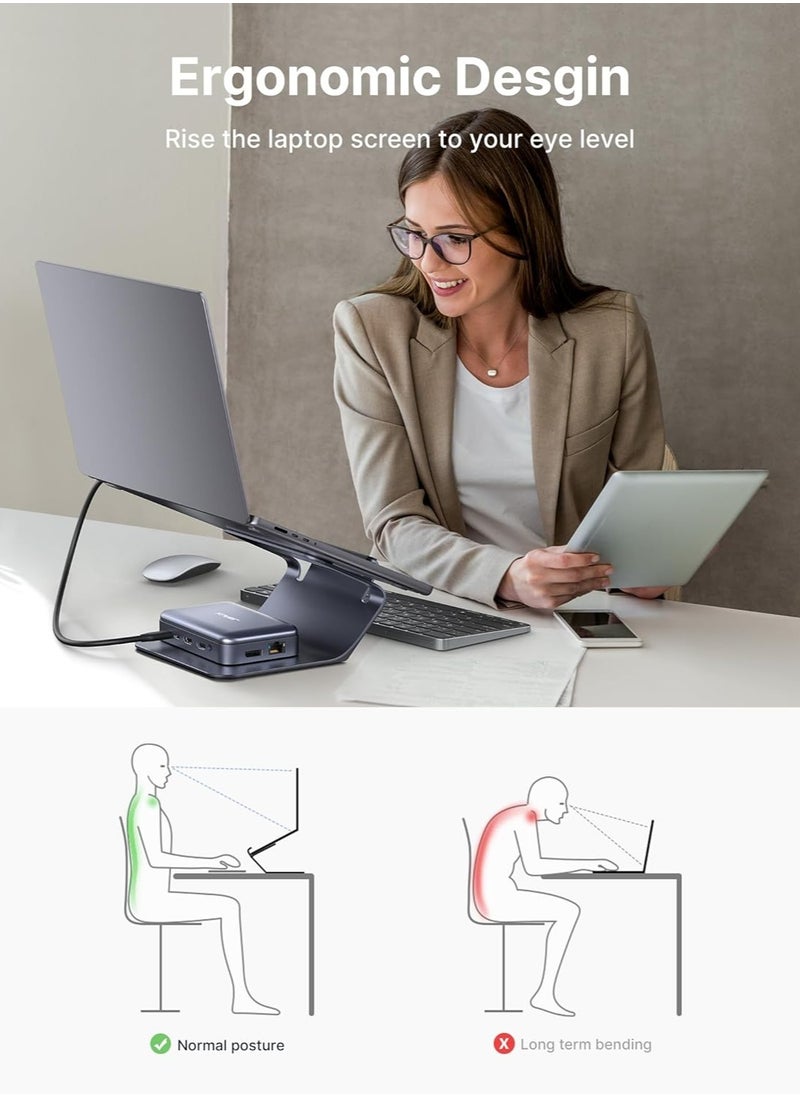 JSAUX Laptop Stand for Desk, Aluminum 2 in 1 Computer Riser and Tablet Stand, Ergonomic Notebook Holder