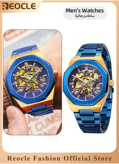 REOCLE Men's Watch Automatic Mechanical Watch with Skeleton Luxury Dial & Stainless Steel Strap & Luminous Hands & Everyday Water Resistance Business Skeleton Wrist Watch  - Image 1