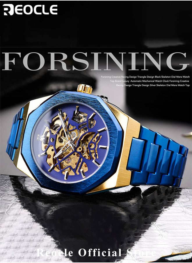 REOCLE - Men's Watch Automatic Mechanical Watch with Skeleton Luxury Dial & Stainless Steel Strap & Luminous Hands & Everyday Water Resistance Business Skeleton Wrist Watch - Image 1