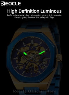REOCLE Men's Watch Automatic Mechanical Watch with Skeleton Luxury Dial & Stainless Steel Strap & Luminous Hands & Everyday Water Resistance Business Skeleton Wrist Watch  - Image 4