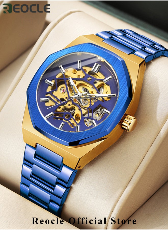 REOCLE - Men's Watch Automatic Mechanical Watch with Skeleton Luxury Dial & Stainless Steel Strap & Luminous Hands & Everyday Water Resistance Business Skeleton Wrist Watch - Image 1