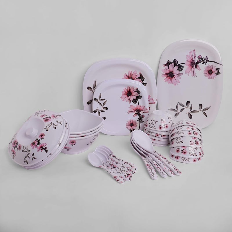 HomePro 41 Pieces Melamine Dinner Set Tulips Elegant Stain Resistant Beautiful Pink Floral Design Crockery Dinnerware in Exclusive Square Shape Set for Your Home Kitchen and Gifting - Image 5