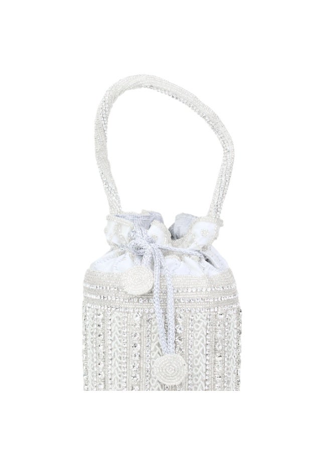 Dollar's Premium Jute Potli Bag for Women PT56, Bridal Wedding Ethnic Drawstring Clutch Handbag, Traditional Party Purse, Luxury Designer Gift Bag, Elegant Ladies Accessories ( Silver) - Image 2