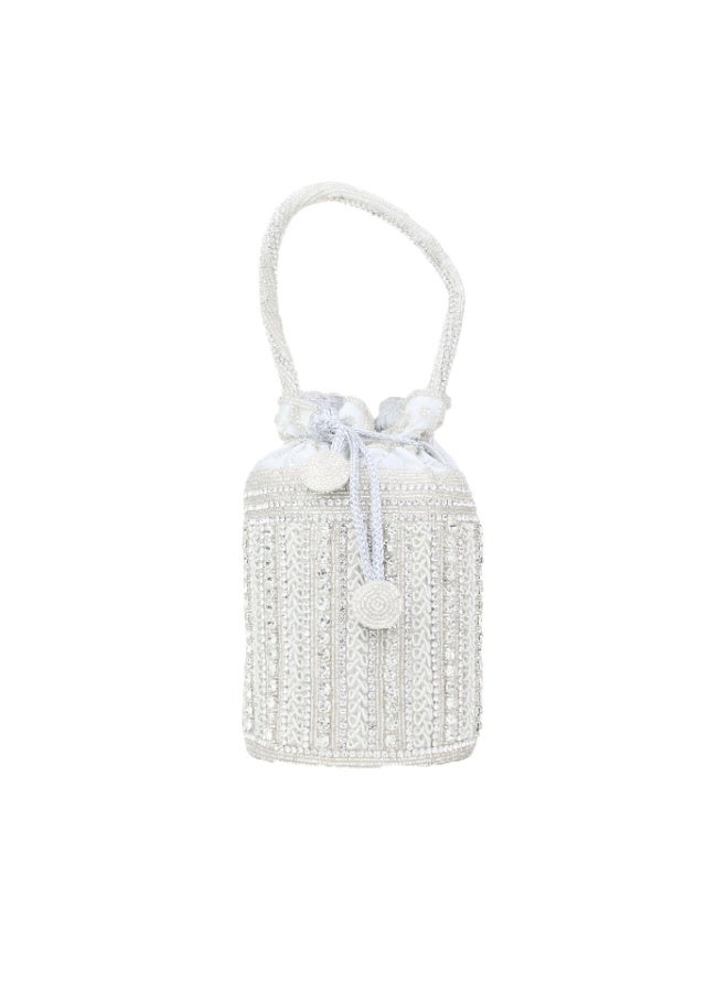 Dollar's Premium Jute Potli Bag for Women PT56, Bridal Wedding Ethnic Drawstring Clutch Handbag, Traditional Party Purse, Luxury Designer Gift Bag, Elegant Ladies Accessories ( Silver) - Image 1