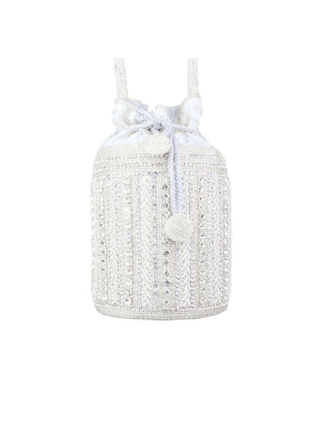 Dollar's Premium Jute Potli Bag for Women PT56, Bridal Wedding Ethnic Drawstring Clutch Handbag, Traditional Party Purse, Luxury Designer Gift Bag, Elegant Ladies Accessories ( Silver) - Image 3
