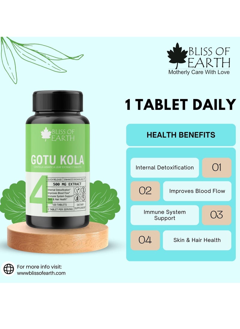 BLISS OF EARTH Brahmi Gotu Kola Tablets 500mg For Brain & Nervous System Support 60 Tablets  - Image 5