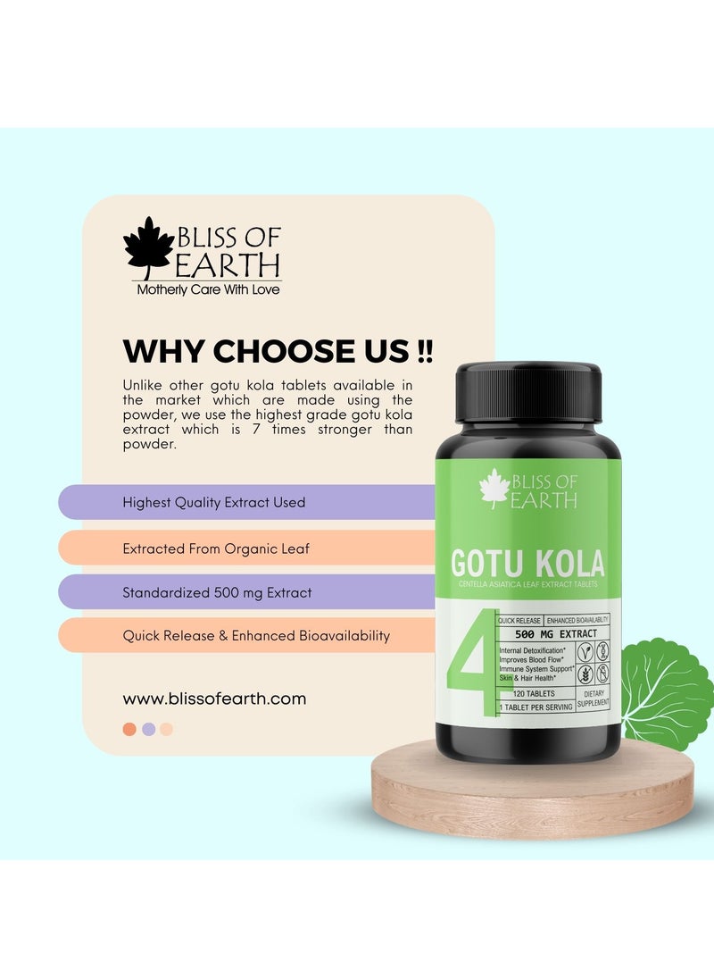 BLISS OF EARTH Brahmi Gotu Kola Tablets 500mg For Brain & Nervous System Support 60 Tablets  - Image 3