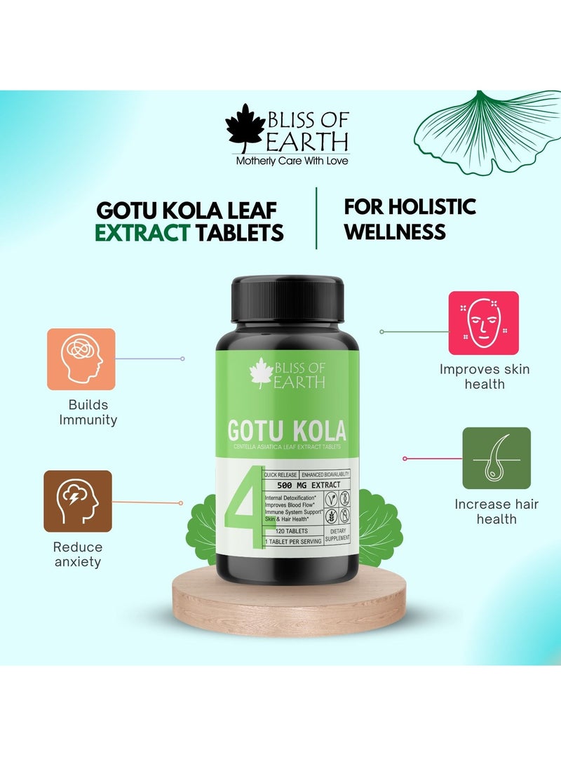 BLISS OF EARTH Brahmi Gotu Kola Tablets 500mg For Brain & Nervous System Support 60 Tablets  - Image 2