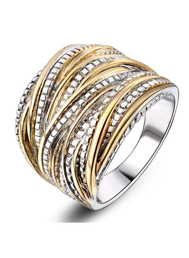 Mytys 2 Tone Intertwined Crossover Statement Ring Fashion Chunky Band Rings For Women Black Gold Silver Rose Gold Plated Wide Index Finger Rings Costume Jewelry (Gold And Silver Size 8) - Image 1