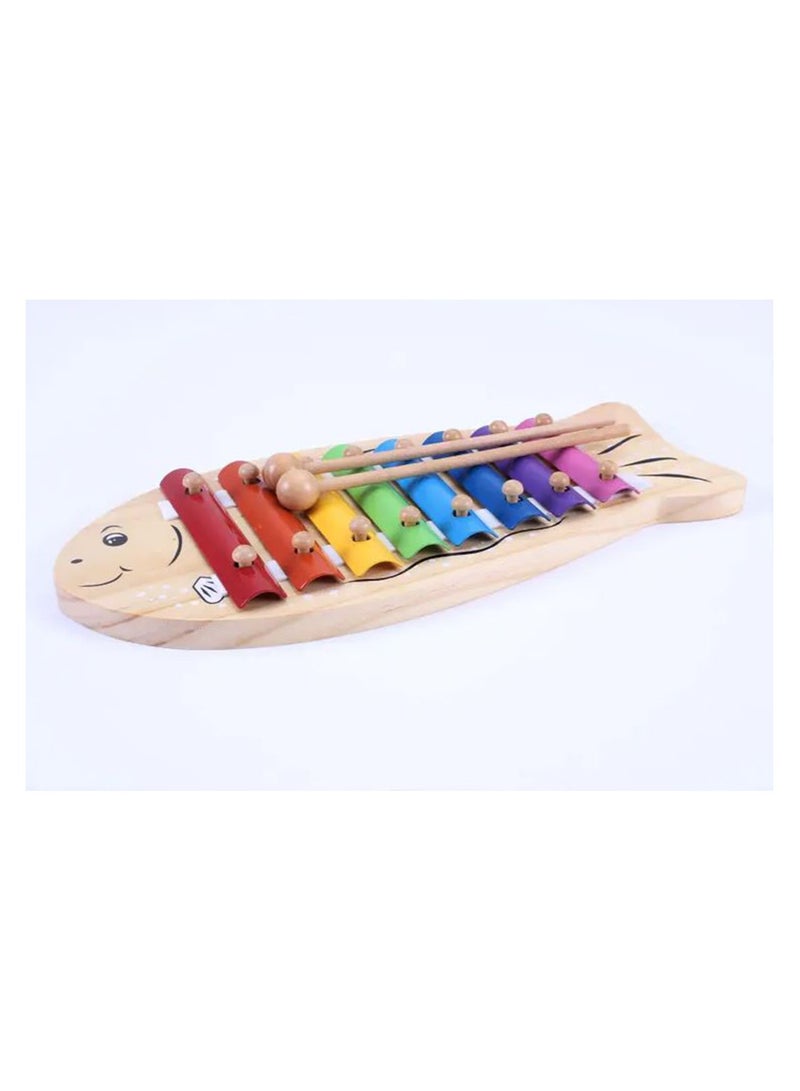 Children's Wooden Toys Cute Wooden Fish Playing Piano Baby Eight Tone Piano Wood Instrument Percussion Toys  - Image 3