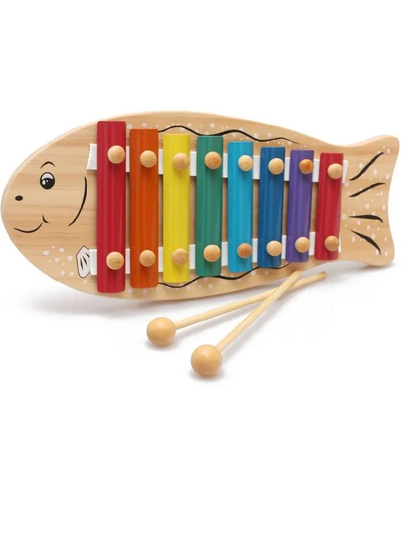 Children's Wooden Toys Cute Wooden Fish Playing Piano Baby Eight Tone Piano Wood Instrument Percussion Toys  - Image 2