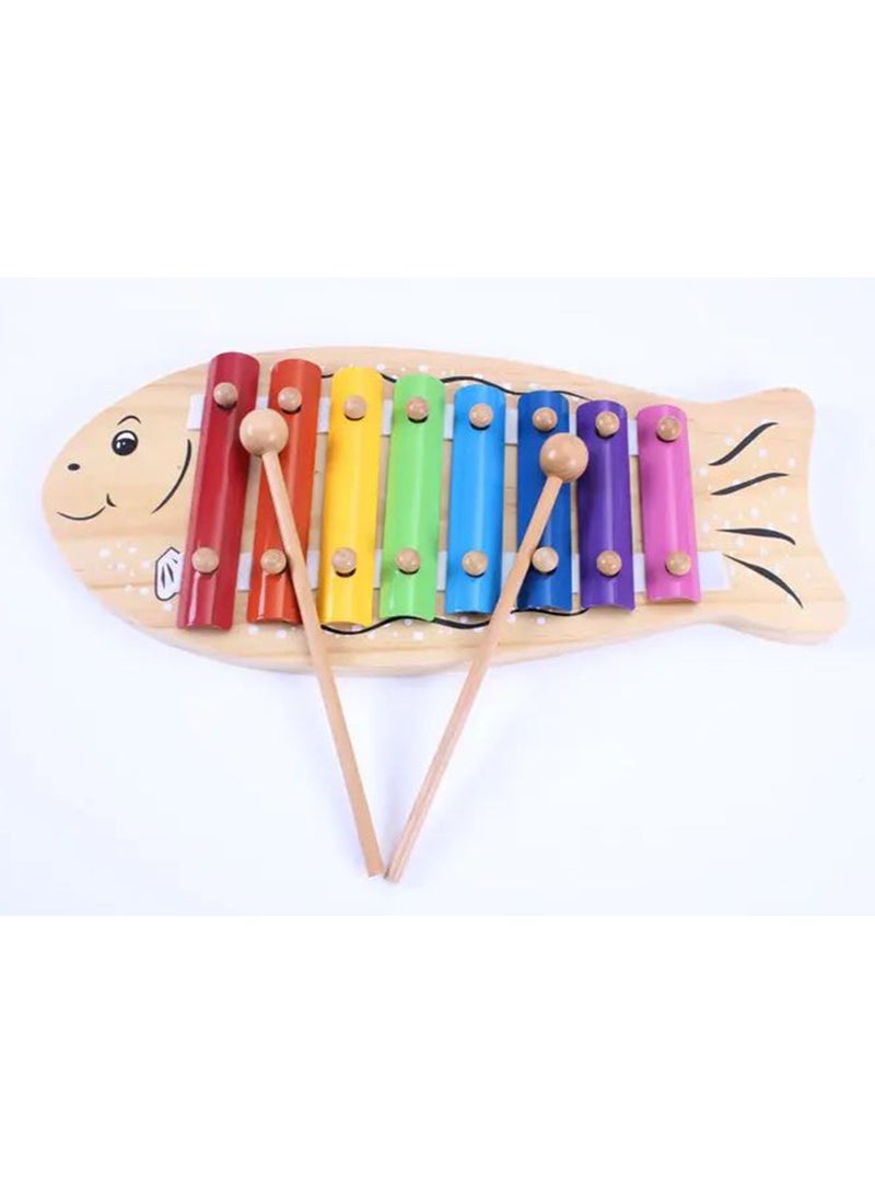 Children's Wooden Toys Cute Wooden Fish Playing Piano Baby Eight Tone Piano Wood Instrument Percussion Toys  - Image 5