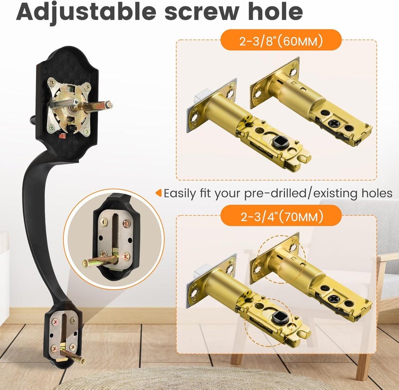 Azdele Front Door Handle and Deadbolt Set, Front Door Lock Set, Exterior Door Lock Set, Front Door Handle with Single Cylinder Deadbolt for Exterior Door Reversible for Right&Left(Matte Black Classic) - Image 2