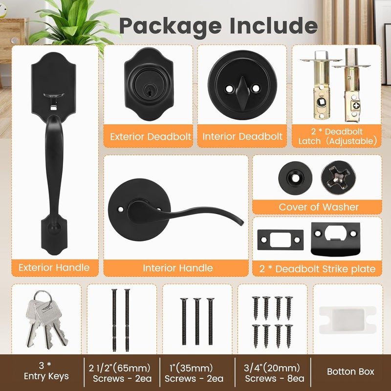 Azdele Front Door Handle and Deadbolt Set, Front Door Lock Set, Exterior Door Lock Set, Front Door Handle with Single Cylinder Deadbolt for Exterior Door Reversible for Right&Left(Matte Black Classic) - Image 5