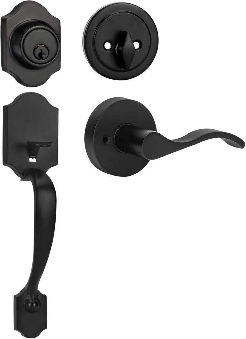 Azdele Front Door Handle and Deadbolt Set, Front Door Lock Set, Exterior Door Lock Set, Front Door Handle with Single Cylinder Deadbolt for Exterior Door Reversible for Right&Left(Matte Black Classic) - Image 1