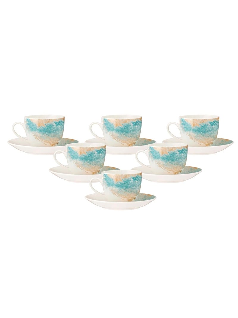 JCPL Fine Ceramic Printed Cup Saucer Set of 12 6 Cups 6 Saucers 180 ml Each Lava L11 - Image 3