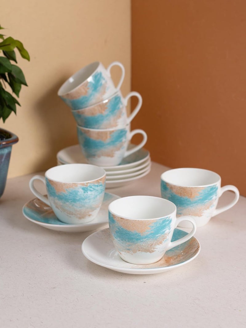 JCPL Fine Ceramic Printed Cup Saucer Set of 12 6 Cups 6 Saucers 180 ml Each Lava L11 - Image 1