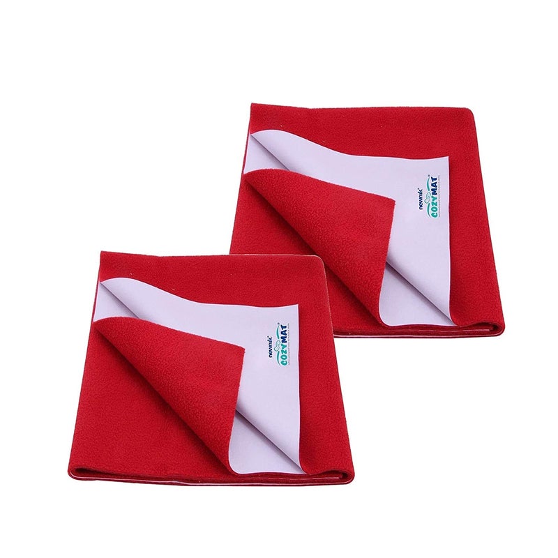 Newnik Quick Waterproof Dry Sheet Large Combo Pack of 2 Cherry Red (Each Size : 100 cm x 140 cm) - Image 1