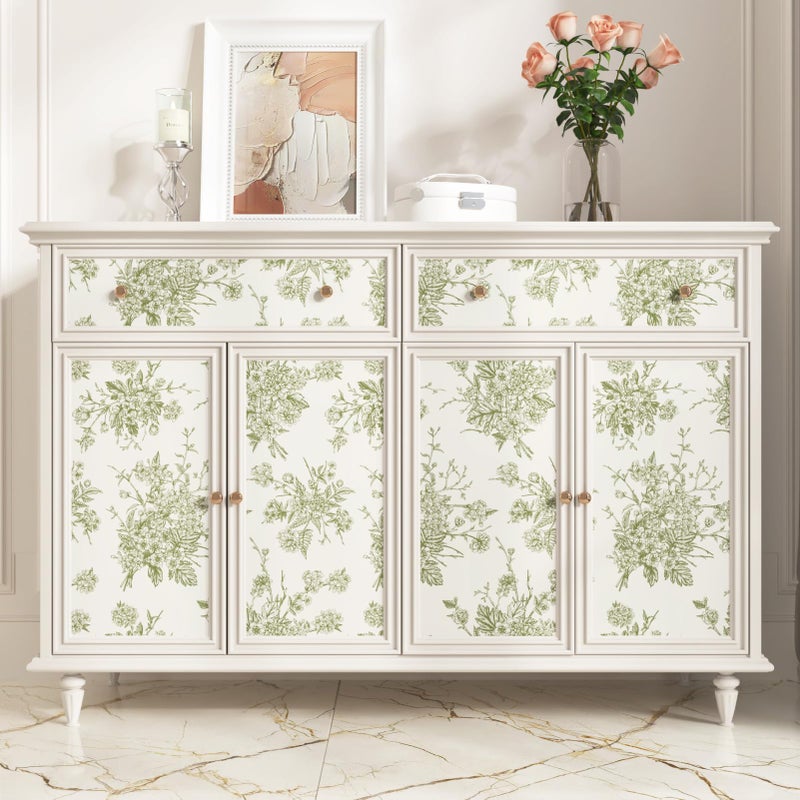 WESTICK Vintage Green Floral Wallpaper French Country Peel and Stick Green Floral Contact Paper for Bedroom Accent Wallpaper Removable Thick Neutral Cream Contact Paper for Walls Cabinets 17.5" x 100" - Image 4