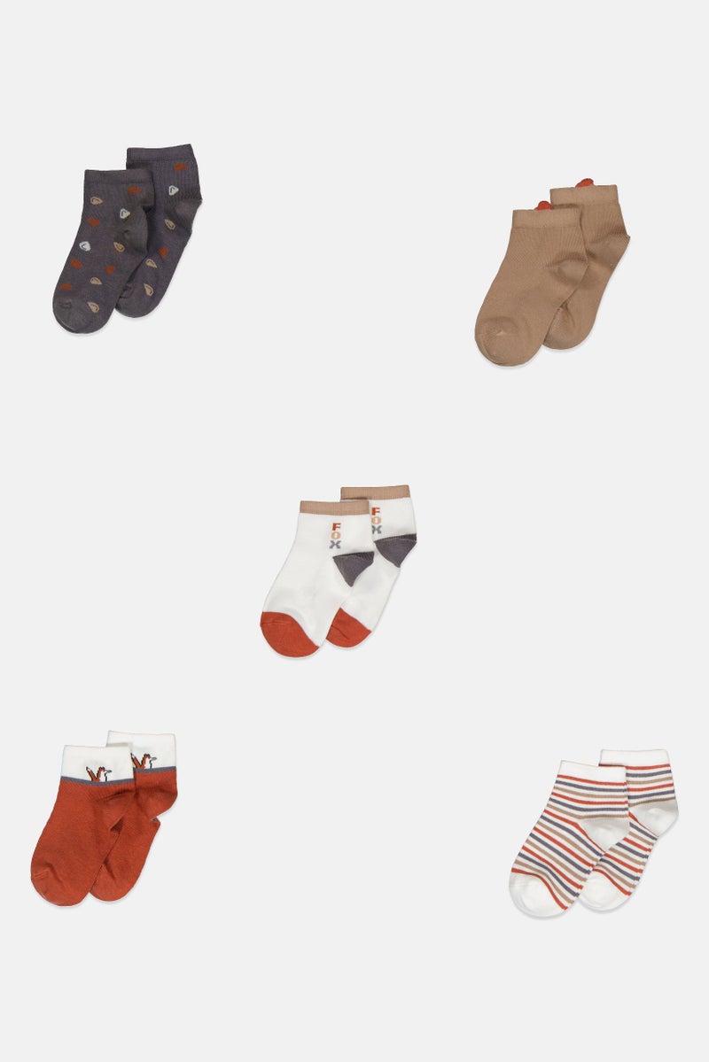 bebe طقم جوارب ربع مطبوعة للأطفال الأولاد 5 أزواج، متعدد الألوان - Image 2