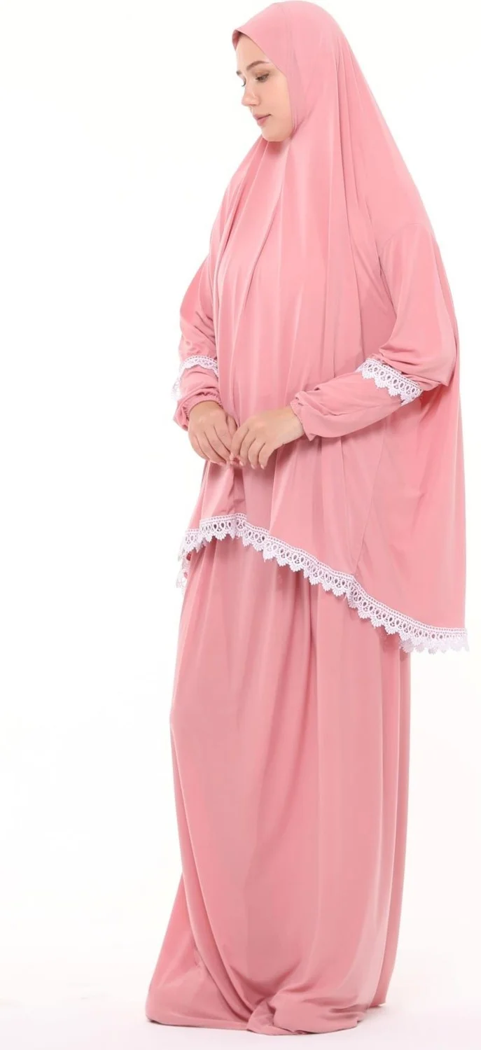 Altobeh Women's Two Piece Lycra Sandy Fabric Ruched Sleeve Prayer Dress