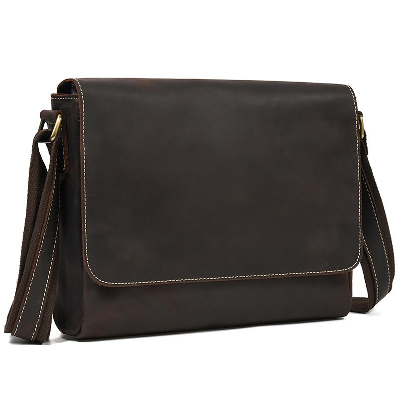 Men'S Genuine Leather Shoulder Bag Crazy Horse Leather Vintage Crossbody Bag Top Layer Cowhide Flip Cover Shoulder Bag Ipad Protective Bag - Image 2