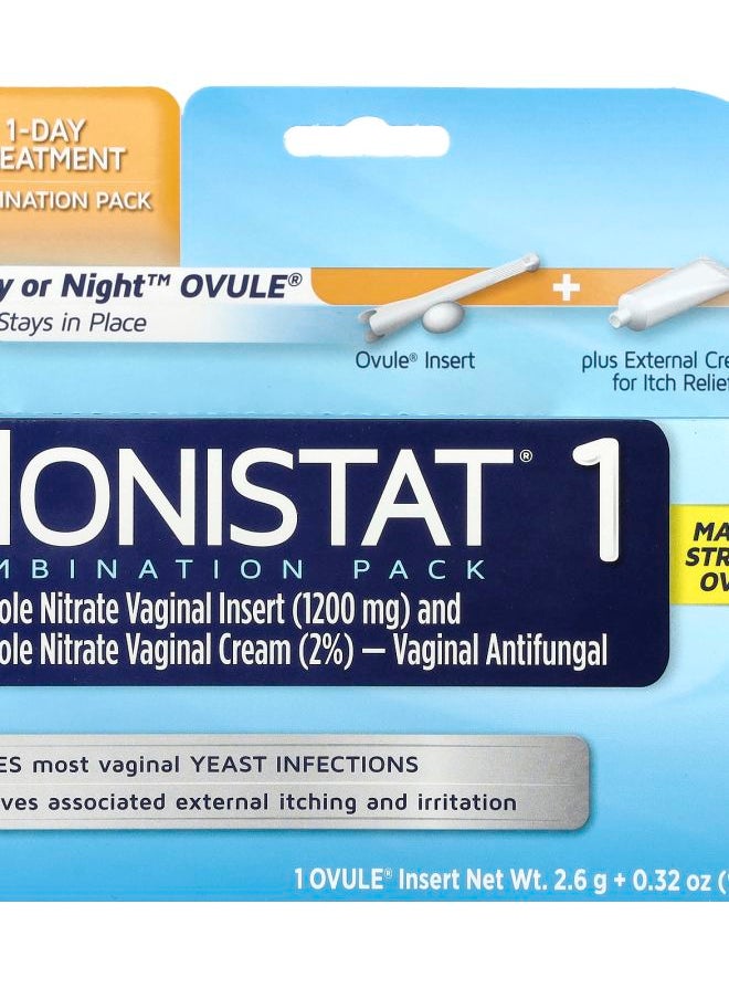 Monistat 1-Day Treatment Combination Pack Day or Night Ovule Maximum Strength 1 Ovule Insert 2.6 g + 0.32 oz (9 g) Tube 