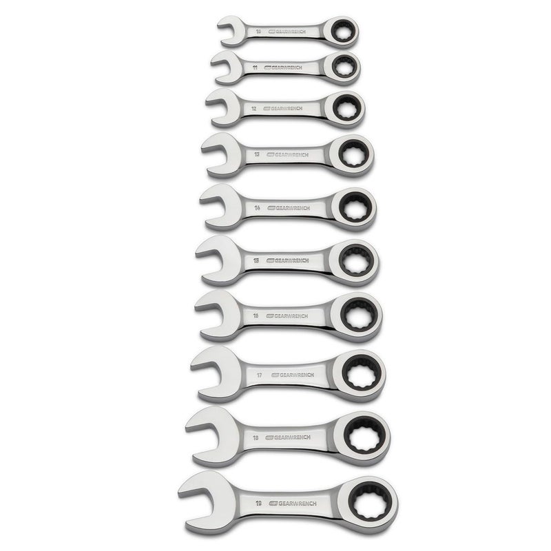 GEARWRENCH 10 Piece 12 Point Stubby Ratcheting Combination Wrench Metric Set | 9520D - Image 1