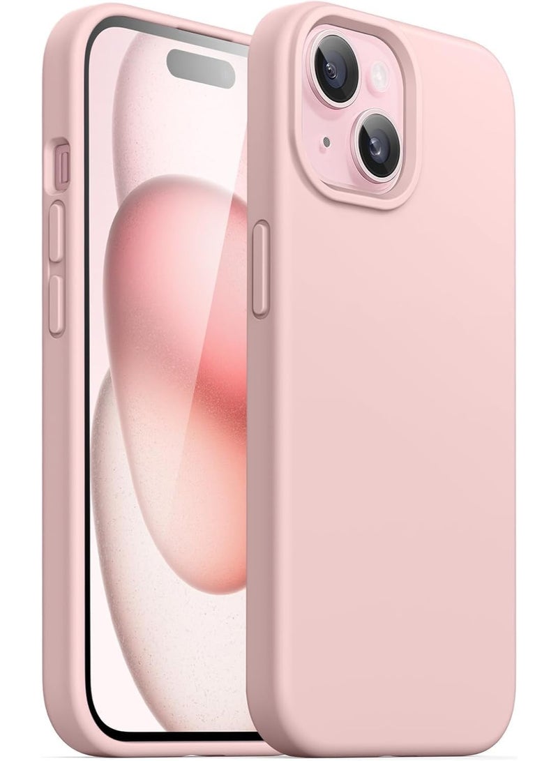 جراب سيليكون متوافق مع iPhone 15، جراب هاتف سيليكون سائل رفيع مع طبقات من المطاط الناعم، ممتص صدمات مقاوم للصدمات مع بطانة من مادة TPU (وردي رملي)