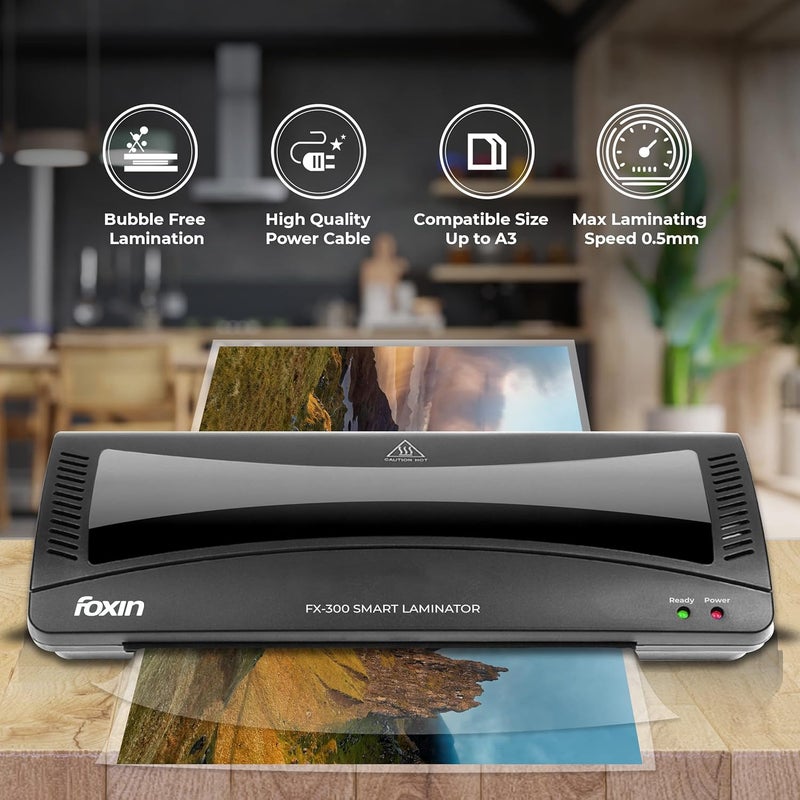 FOXIN FX-300 Plus Smart Lamination Machine with Jam Release Control, Light Weight, Dual Mode Hot & Cold Upto A3 Paper Size Laminator (Photos, ID Card, Documents, Certificate) | 1 Year Warranty - Image 3
