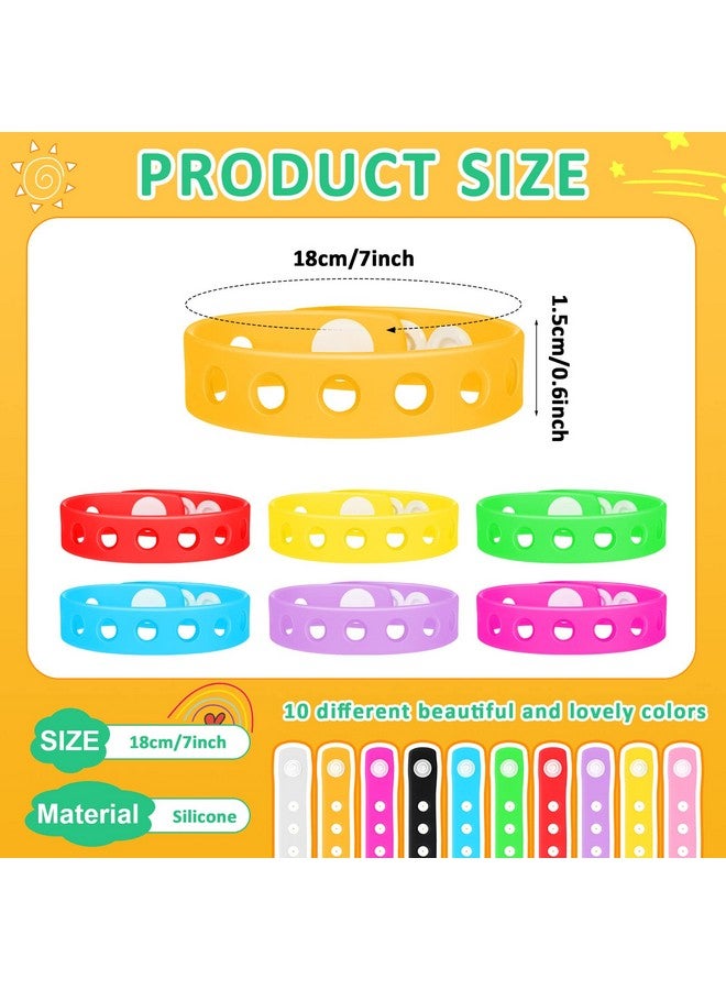 Henoyso 60 Pcs 10 Colors Silicone Wristbands Adjustable Rubber Bracelets Wristbands Bracelets With Holes 7.1 Inches Silicone Charm Bracelet Bulk For Adults Kids Birthday - Image 2
