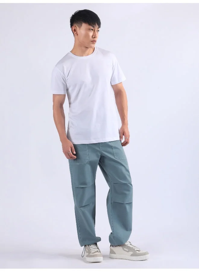 بيونغ بنطلون رياضي كارجو أزرق مدخن بطيات مزدوجة