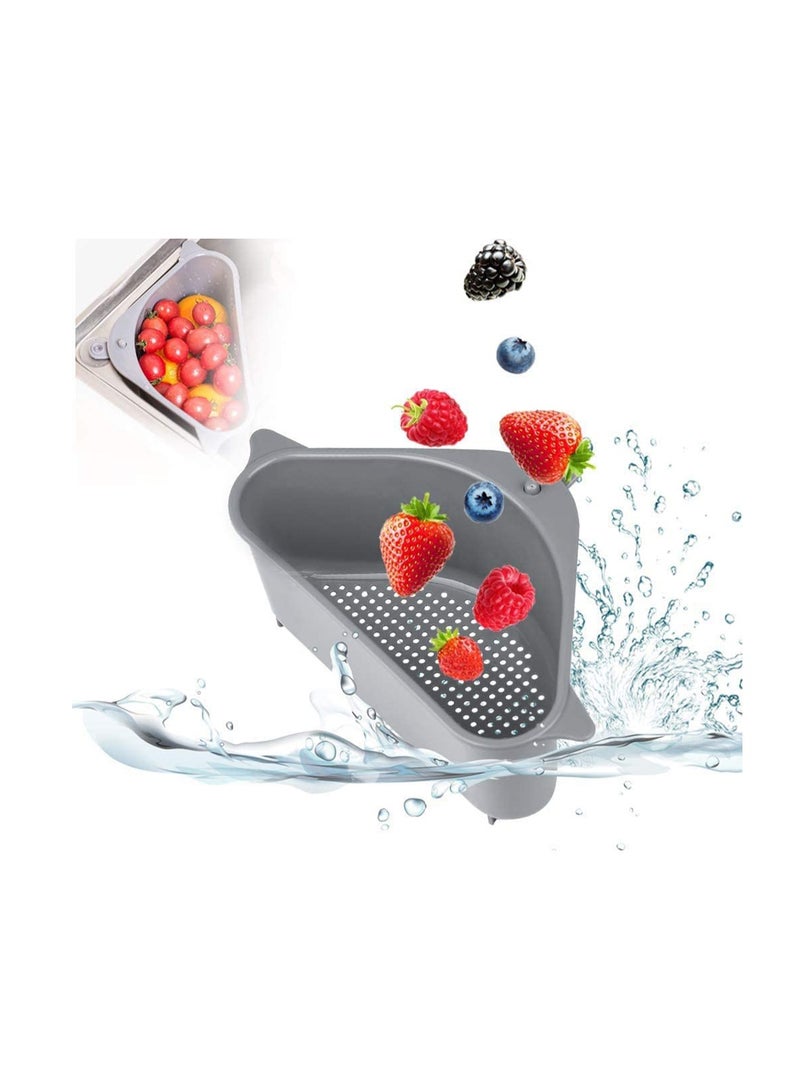 Excefore Sink Strainers Basket Multifunctional Triangle Drain Shelf Sink Storage Holder Kitchen Organizer Corner Rack with Suction Cup for Kitchen Bathroom, Gray  - Image 1