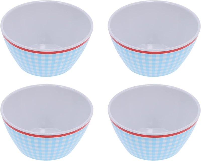 Light Blue Grid Dinnerware Set, 12Pcs Household Tableware, Melamine Cup Bowl Plate for Home Kitchen Restaurant, Elegant Style with 4 Cups 4 Bowls 4 Plates, Durable and Anti Scald - Image 4