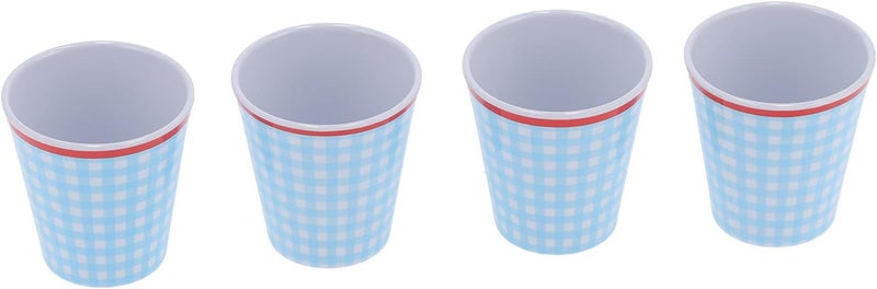 Light Blue Grid Dinnerware Set, 12Pcs Household Tableware, Melamine Cup Bowl Plate for Home Kitchen Restaurant, Elegant Style with 4 Cups 4 Bowls 4 Plates, Durable and Anti Scald - Image 3