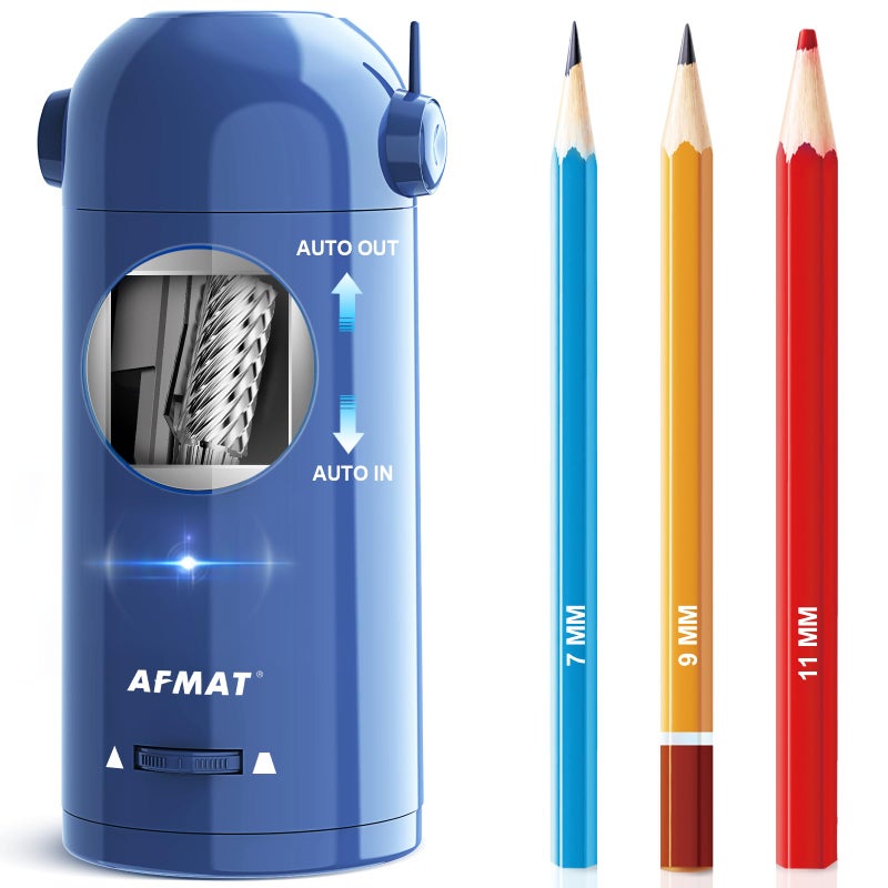 AFMAT Electric Pencil Sharpener for Colored Pencils 7115mm Fully Automatic Pencil Sharpener Robot Pencil Sharpener Rechargeable HandsFree Pencil Sharpener for Large Pencils Home Classroom