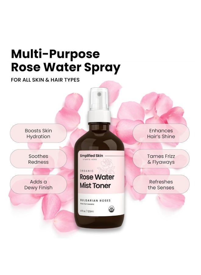 simplified skin Rose Water Spray for Face & Hair â€“ Pure USDA Organic Rosewater Toner â€“ Refreshing Mist for Skin Care, Makeup & Locs â€“ Natural Rose Scent, 4 Oz (3 Pack) - Image 2