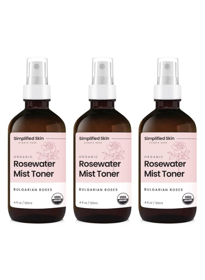 simplified skin Rose Water Spray for Face & Hair â€“ Pure USDA Organic Rosewater Toner â€“ Refreshing Mist for Skin Care, Makeup & Locs â€“ Natural Rose Scent, 4 Oz (3 Pack) - Image 1