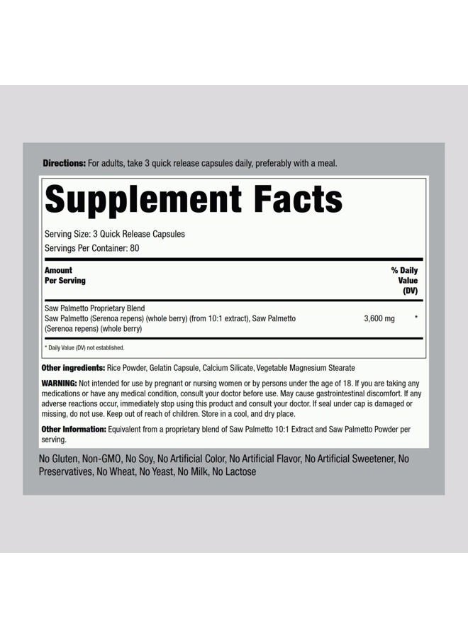 Piping Rock Saw Palmetto Extract 3600mg | 240 Capsules | for Men and Women | Non-GMO, Gluten Free Supplement - Image 2