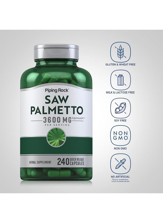 Piping Rock Saw Palmetto Extract 3600mg | 240 Capsules | for Men and Women | Non-GMO, Gluten Free Supplement - Image 3