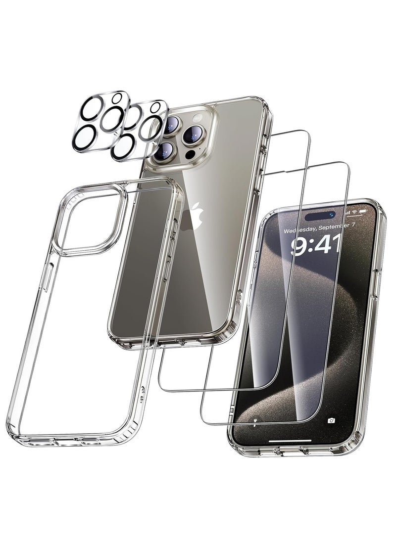 YoYoTech [ 5-in-1 ]for iPhone 15 Pro Case Clear Shockproof,[Top Grade Protection ][No Yellowing] 2 Pcs Lens Protector+2 Pcs Screen Protector  - Image 1