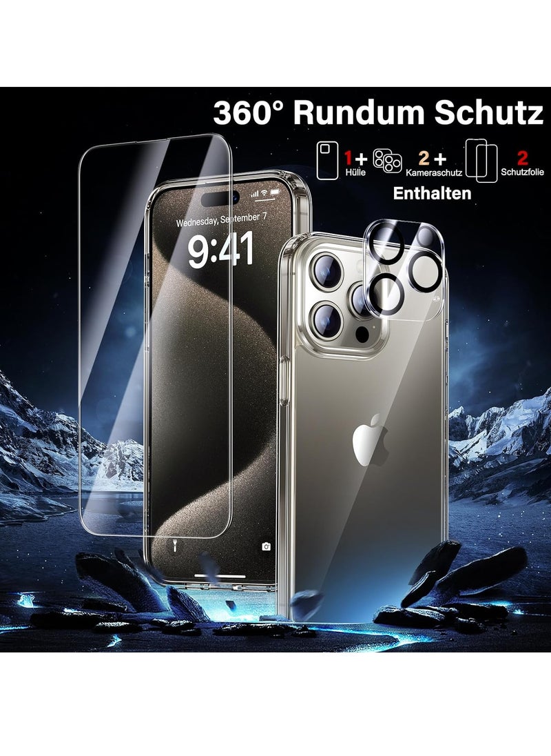 YoYoTech [ 5-in-1 ]for iPhone 15 Pro Case Clear Shockproof,[Top Grade Protection ][No Yellowing] 2 Pcs Lens Protector+2 Pcs Screen Protector  - Image 2