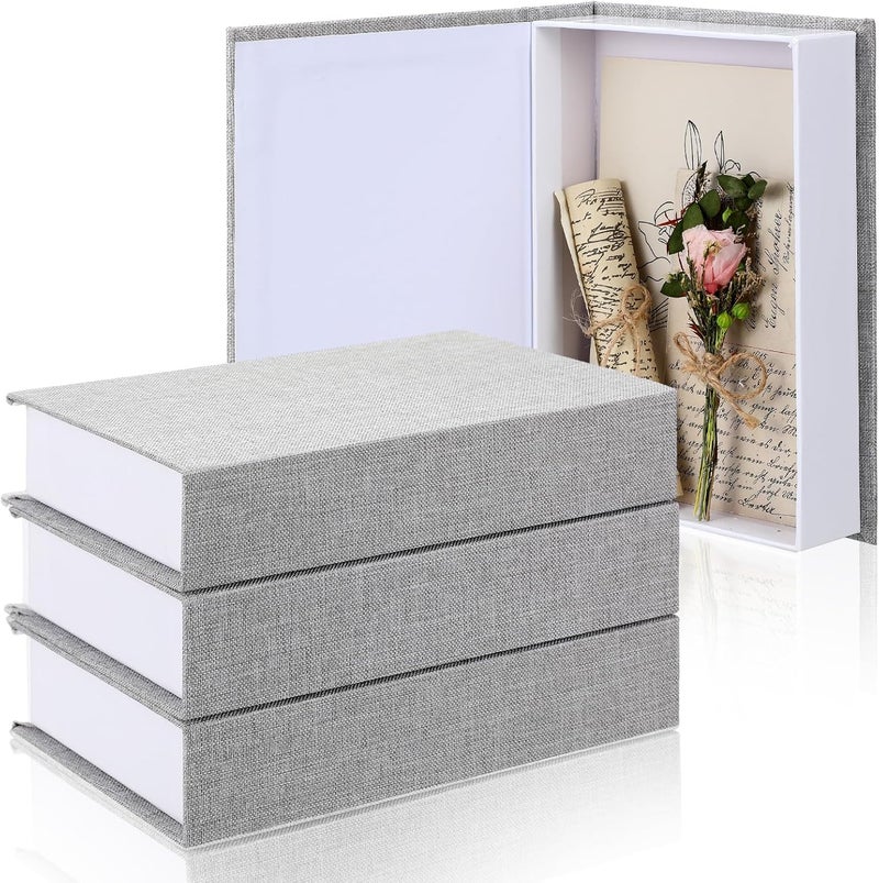 Tioncy 3 Pieces Faux Books for Decorative Modern Book Boxes Decorative Linen Coffee Table Book for DIY Crafts Storage Home Bookshelf Cafe Hotel Decoration Display, 8.6 x 6.1 x 1.8 Inches (Light Gray) - Image 1