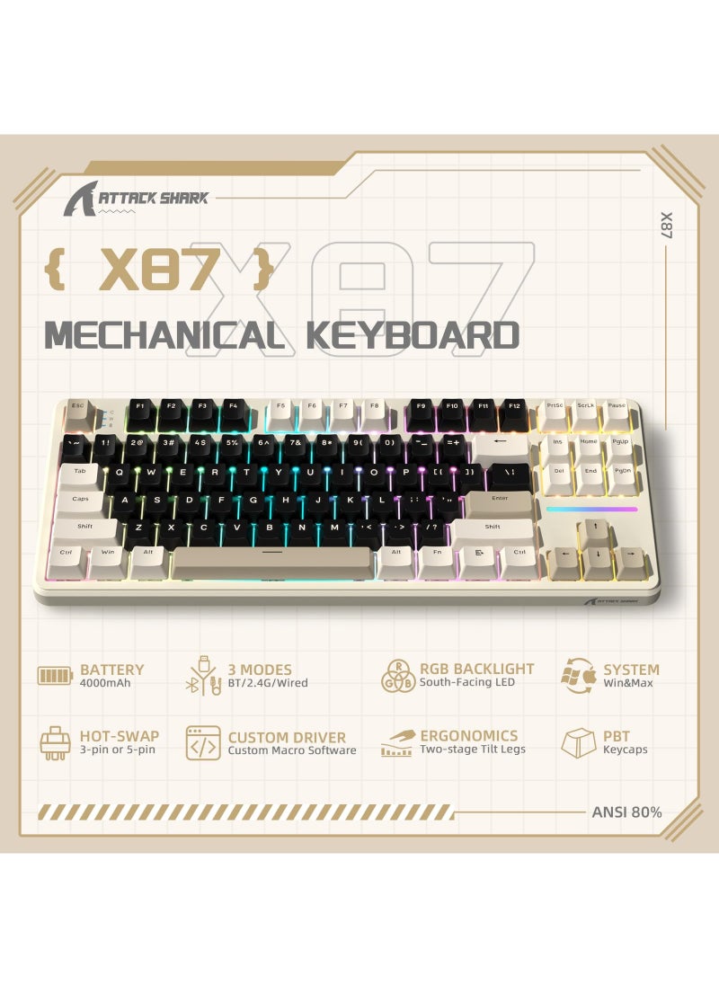Attack Shark X87 Wireless Mechanical Gaming Keyboard, Tri-Mode BT/2.4G/Wired Gasket Hot Swappable Custom Keyboard  - Image 2