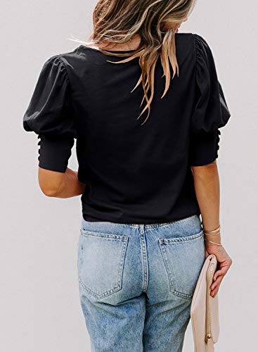 DOROSE Womens Blouse Tops Dressy Casual Puff Sleeve Summer Business T Shirts (Small, Black) - Image 3