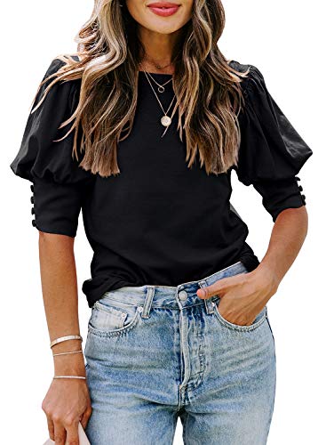 DOROSE Womens Blouse Tops Dressy Casual Puff Sleeve Summer Business T Shirts (Small, Black) - Image 1