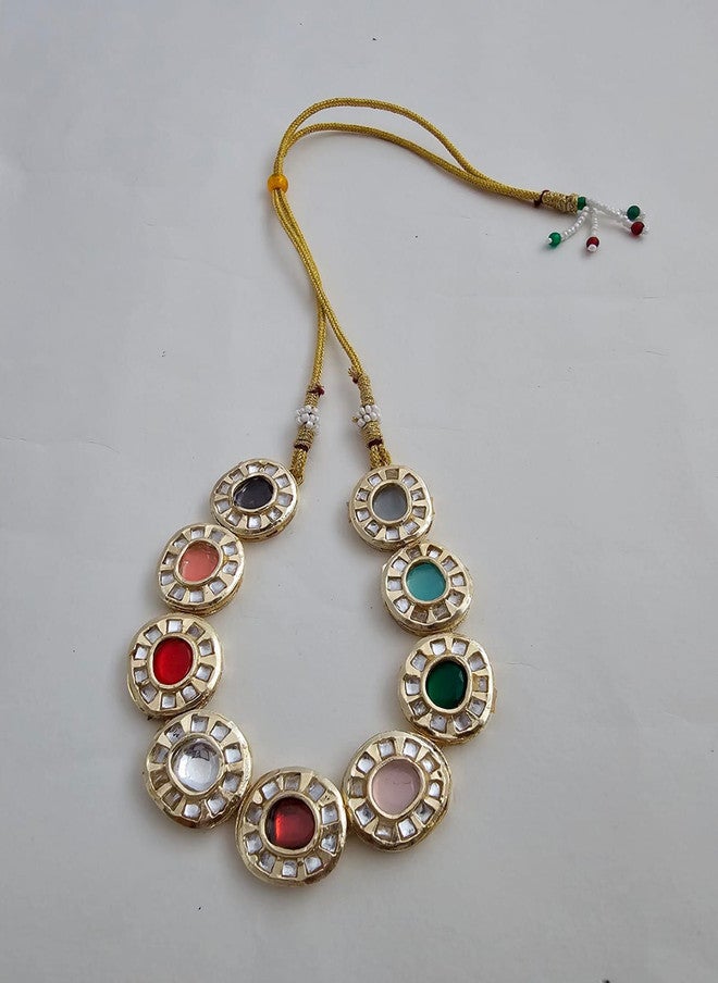 Binnis Wardrobe Gold Plated Kundan Studded Enamelled Necklace And Earrings - Image 4