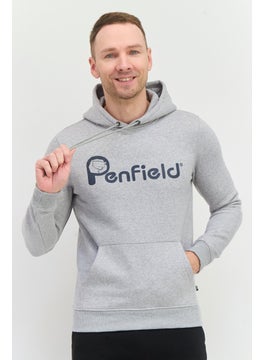Men Hooded Long Sleeves Brand Logo Sweatshirt, Grey